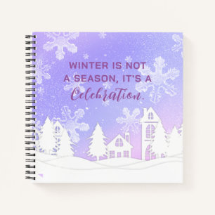 Merry Christmas Purple White House Snowflakes Notebook
