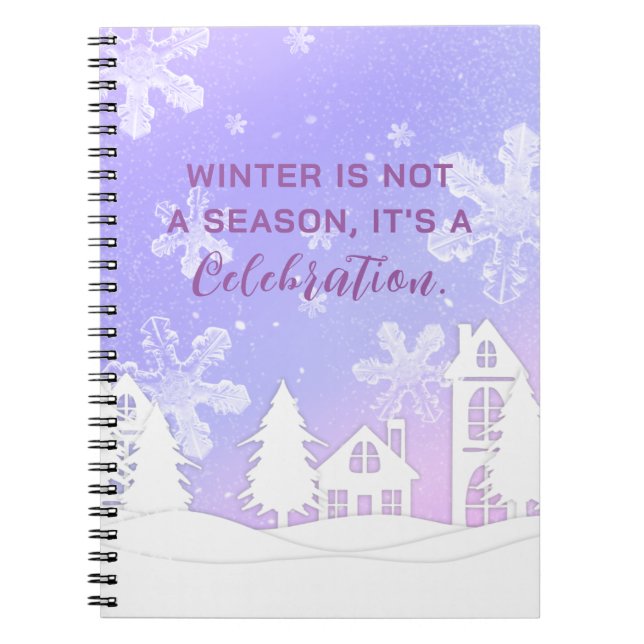 Merry Christmas Purple White House Snowflakes  Notebook (Front)