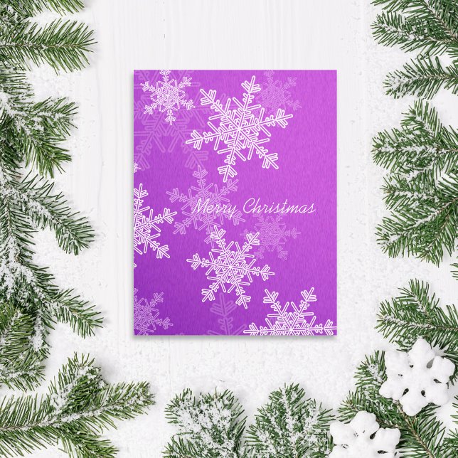Merry Christmas Purple White Snowflakes Minimalist Holiday Postcard (Creator Uploaded)