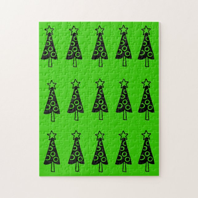 Merry Christmas Puzzle Christmas Black Trees Green (Vertical)