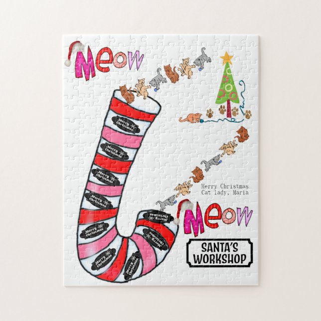 Merry Christmas Puzzle Christmas Meow Cat Lady  (Vertical)