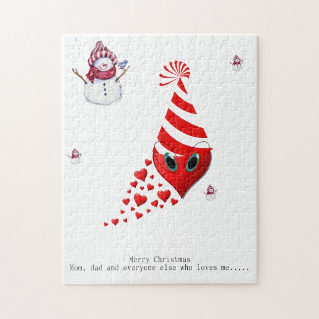 Merry Christmas Puzzle Christmas Snowman Hearts  (Vertical)