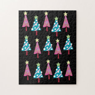 Merry Christmas Puzzle Christmas Trees Pink Black