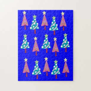 Merry Christmas Puzzle Christmas Trees Pink Blue