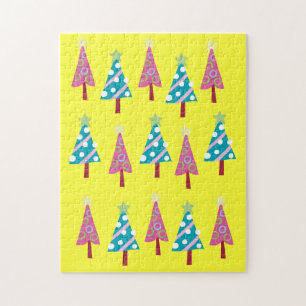 Merry Christmas Puzzle Christmas Trees Pink Blue