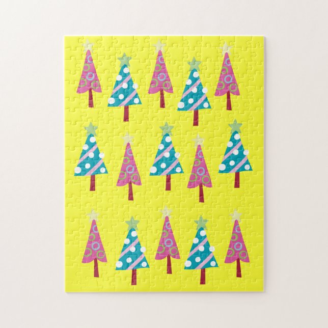 Merry Christmas Puzzle Christmas Trees Pink Blue (Vertical)