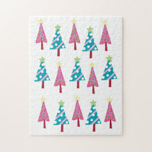 Merry Christmas Puzzle Christmas Trees Pink Blue