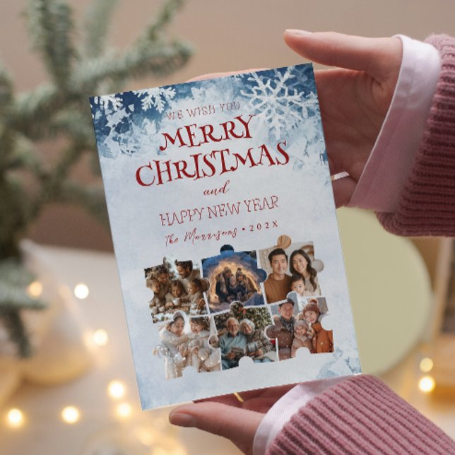 Merry Christmas Puzzle Custom Collage Photos Holiday Card (Creator Uploaded)