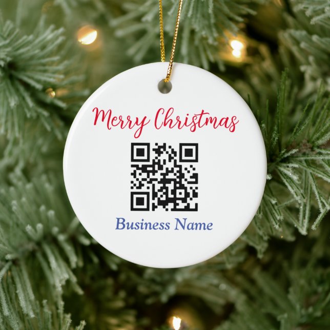 Merry Christmas, QR Code, Business Name, Vs 2 Ceramic Ornament (Tree)