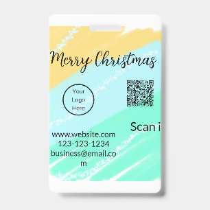 Merry Christmas QR code business yellow green wate ID Badge