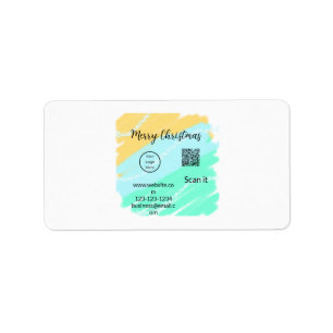 Merry Christmas QR code business yellow green wate Label
