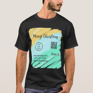 Merry Christmas QR code business yellow green wate T-Shirt