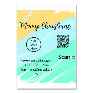 Merry Christmas QR code business yellow green wate Table Number
