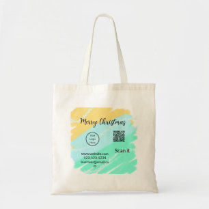 Merry Christmas QR code business yellow green wate Tote Bag