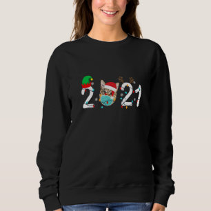 Merry Christmas Quarantine Cat In Face Mask Santa Sweatshirt