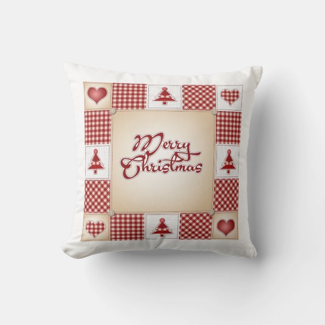 Merry Christmas Quilt Pattern Country Cushion (Front)