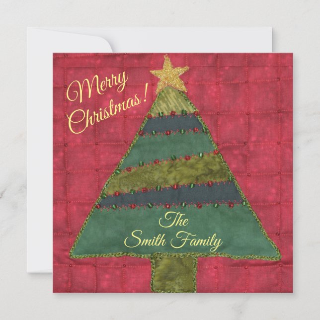 Merry Christmas Quilted Tree Holiday Card (Front)
