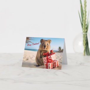 Merry Christmas Quokka on the Beach with Presents Card