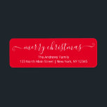 Merry Christmas Quote Elegant Red White Typography Return Address Label<br><div class="desc">This elegant and modern Christmas holiday address label is perfect for your Christmas party invitations or greeting cards. It features the quote, "Merry Christmas, " in a white cursive script font on top of a bright red background. It's simple, festive, and cute. ***IMPORTANT DESIGN NOTE: For any custom design request...</div>