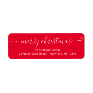 Merry Christmas Quote Elegant Red White Typography Return Address Label