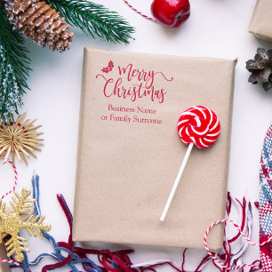 Merry Christmas Quote Typography & Holly Branches Rubber Stamp