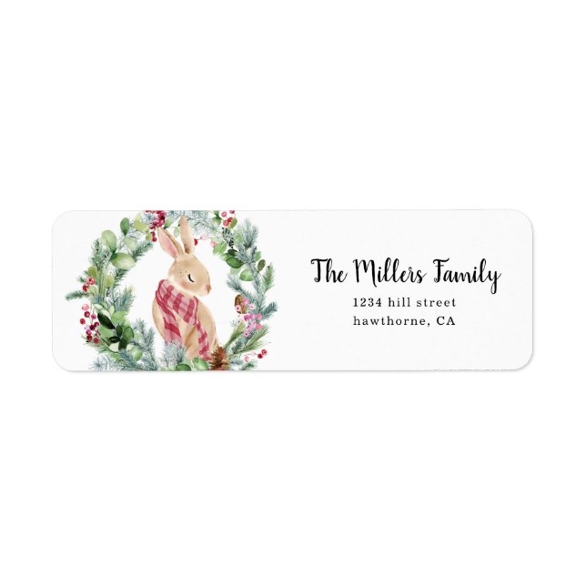 Merry Christmas Rabbit  Return Address Label (Front)