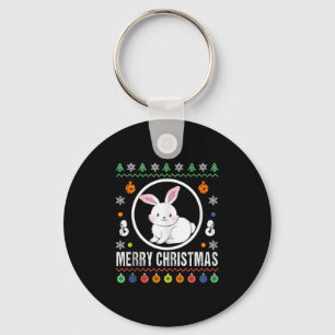 Merry Christmas Rabbit Ugly Sweater Xmas Knit Tank Key Ring