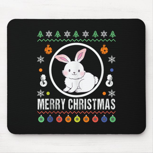 Merry Christmas Rabbit Ugly Sweater Xmas Knit Tank Mouse Pad (Front)