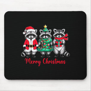 Merry Christmas Raccoon Santa Hat Xmas Animal Racc Mouse Pad