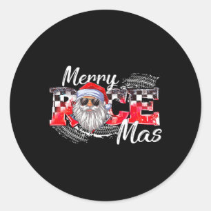 Merry Christmas Race Car Xmas Racing Santa Claus P Classic Round Sticker