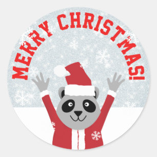 Merry Christmas Racoon Classic Round Sticker