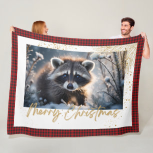 Merry Christmas Racoon Fleece Blanket