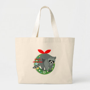 merry christmas racoon large tote bag