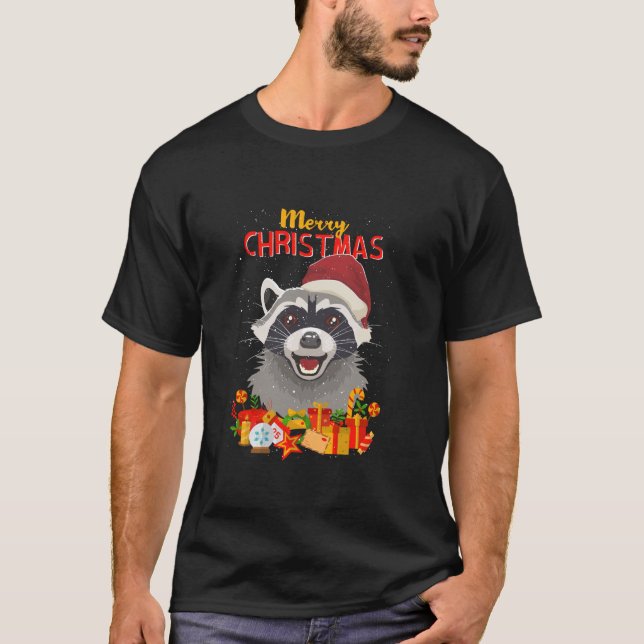 Merry Christmas Racoon Santa Claus Ugly X Mas Swe T-Shirt (Front)