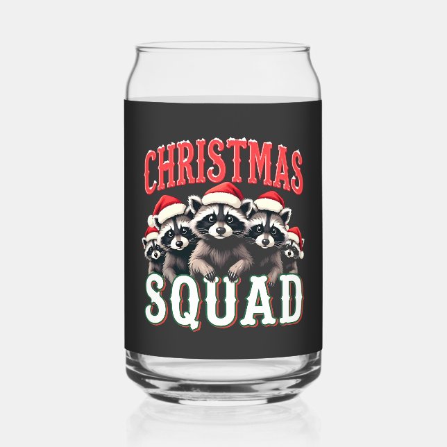 Merry Christmas Racoon Santa Hat Lovers  Can Glass (Front)