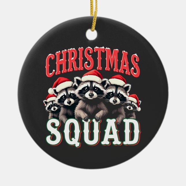 Merry Christmas Racoon Santa Hat Lovers  Ceramic Ornament (Front)