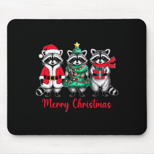 Merry Christmas Racoon Santa Hat Xmas Animal Racc Mouse Pad (Front)