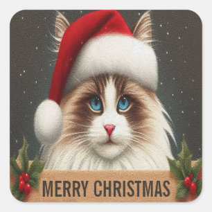 Merry Christmas Ragdoll Cat, Xmas Santa Ragdoll Square Sticker