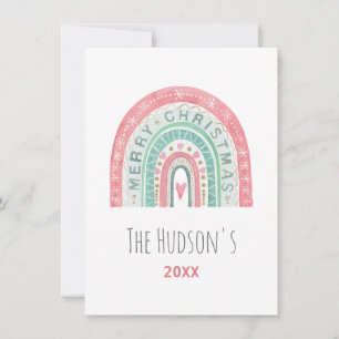 Merry Christmas Rainbow FAMILY NAME Watercolor Art Holiday Card