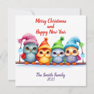Merry Christmas Rainbow Owls Personalised Holiday Card