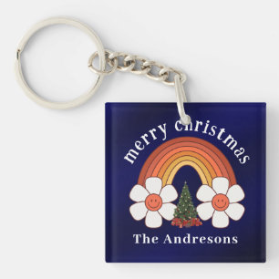 Merry Christmas Rainbow Personalised Key Ring