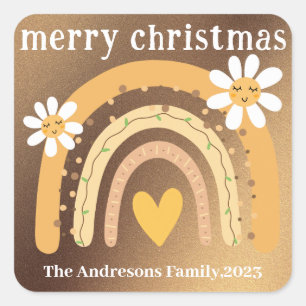 Merry Christmas Rainbow Personalised Square Sticker