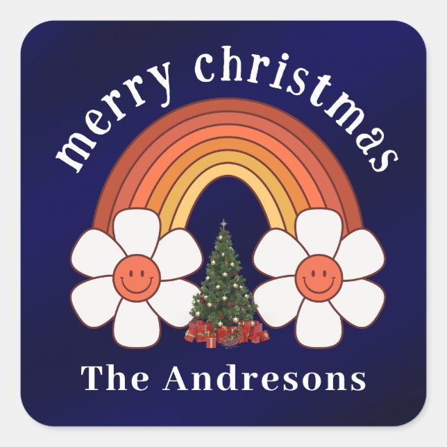 Merry Christmas Rainbow Personalised  Square Sticker (Front)