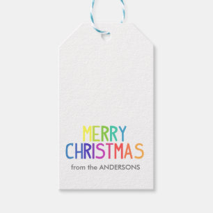Merry Christmas rainbow script Gift Tags