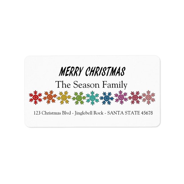 Merry Christmas Rainbow snowflakes Label (Front)