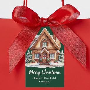 Merry Christmas Real Estate Company Green Custom Gift Tags