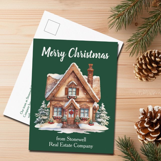 Merry Christmas Real Estate Company Green Home Holiday Postcard (Creator Uploaded)