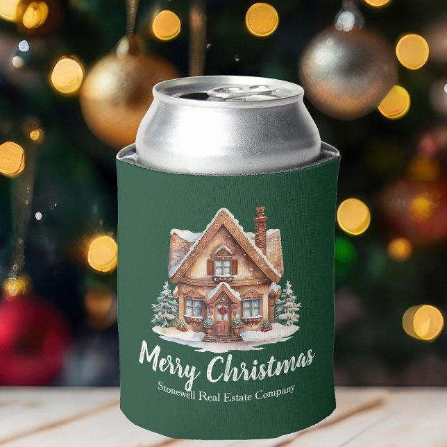 Merry Christmas Real Estate Company Green Party Can Cooler (Creator Uploaded)