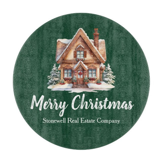 Merry Christmas Real Estate Company Green Party Cutting Board (Front)