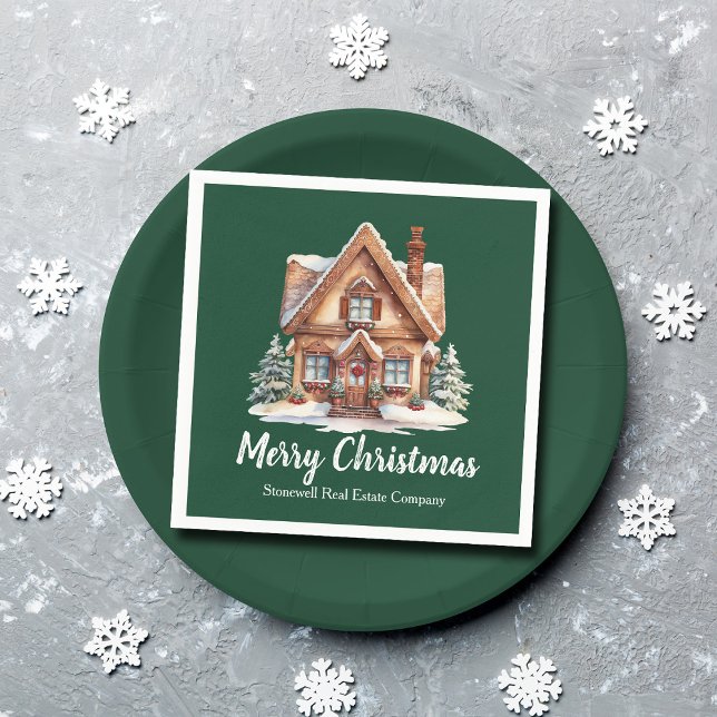 Merry Christmas Real Estate Company Green Party Napkin (Creator Uploaded)